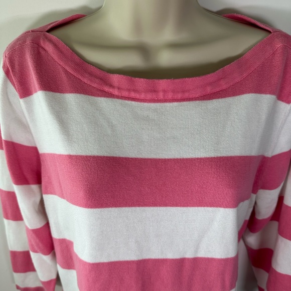 Jeanne Pierre Pink and White Striped Sweater - Size Large - Picture 5 of 5